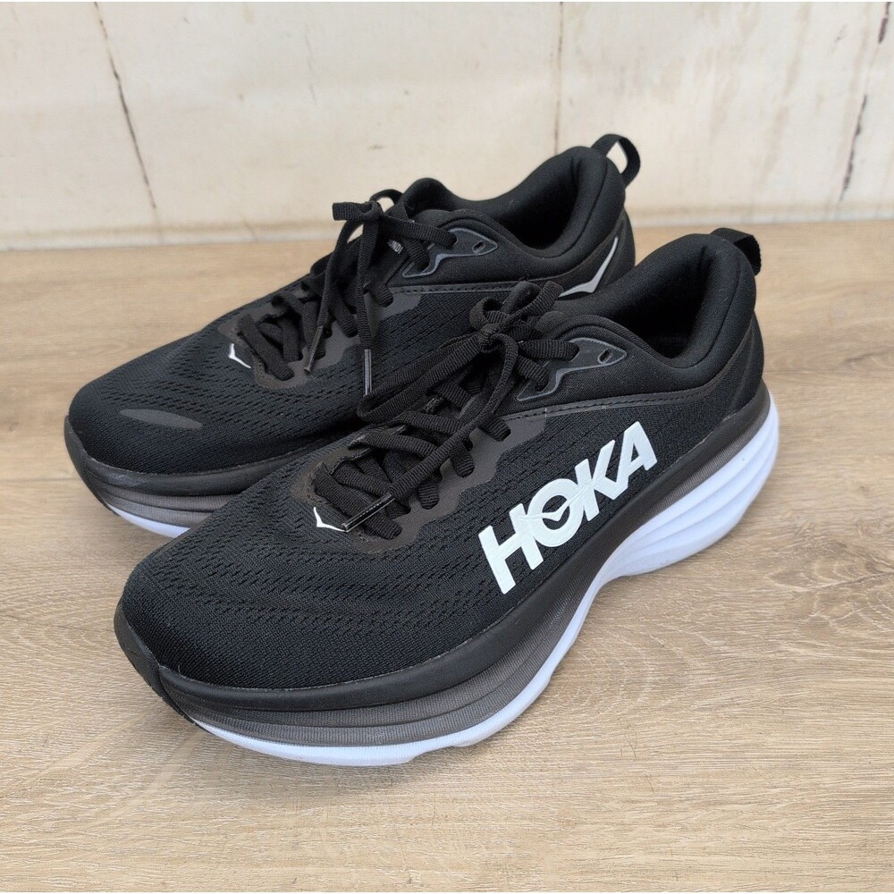 HOKA Bondi 8 Womens Size 9 B Black & White Running Walking Shoes 1127952 BWHT